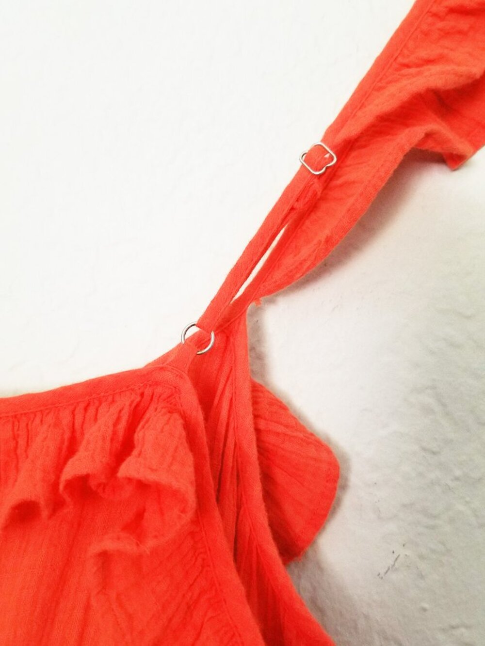 J. Crew Tiered Ruffle Maxi Dress M Crinkle Gauze 100% Cotton Red Orange $128 - Picture 14 of 16